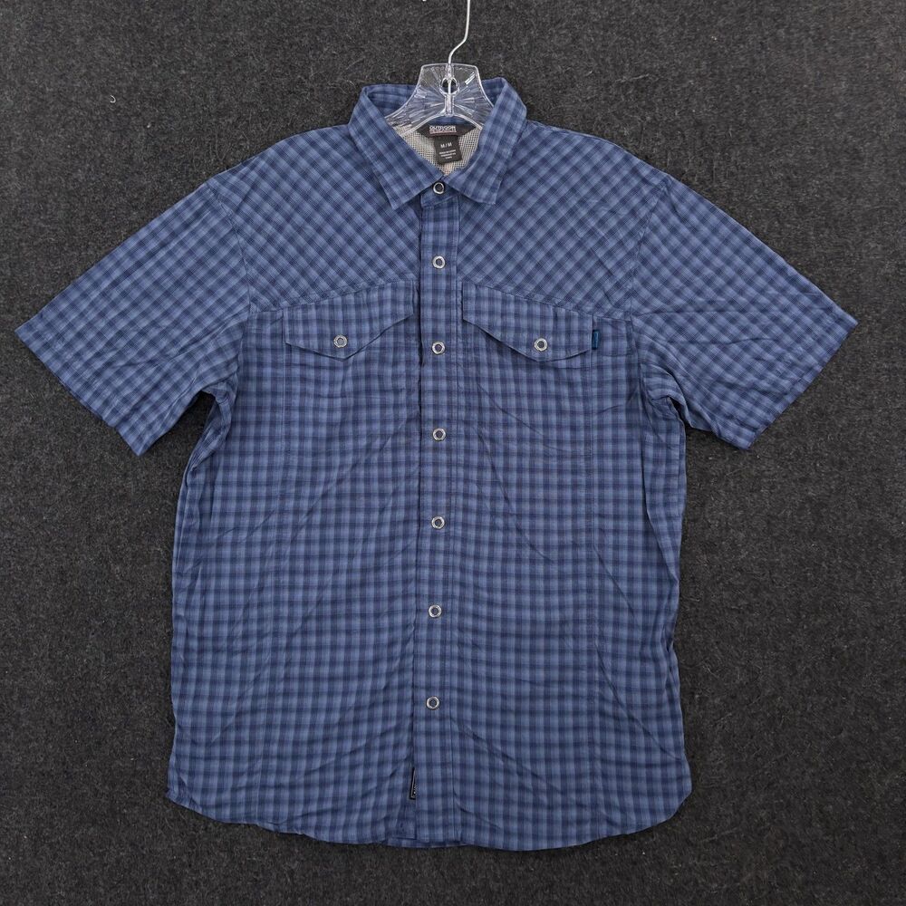 Outdoor Research Termini Shirt Men's Medium Blue Check Nylon Snap Pockets Hiking